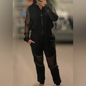 Black Mesh Jogger And Jacket